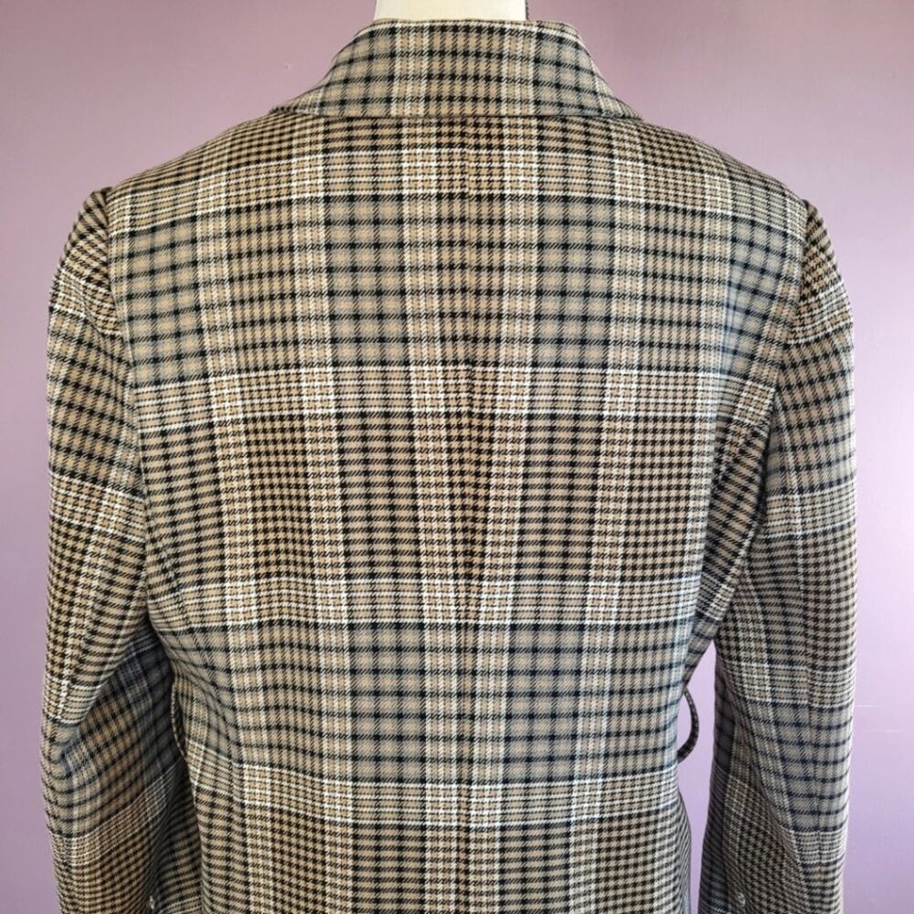 Halogen X Atlantic-Pacific Neutral Houndstooth Plaid Double Breasted Belted Coat - Picture 9 of 12